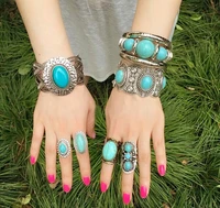 bohemian punk gypsy tibetan vintage metal elastic wide bangles bracelets blue stone indian statement bracelet turkish women men