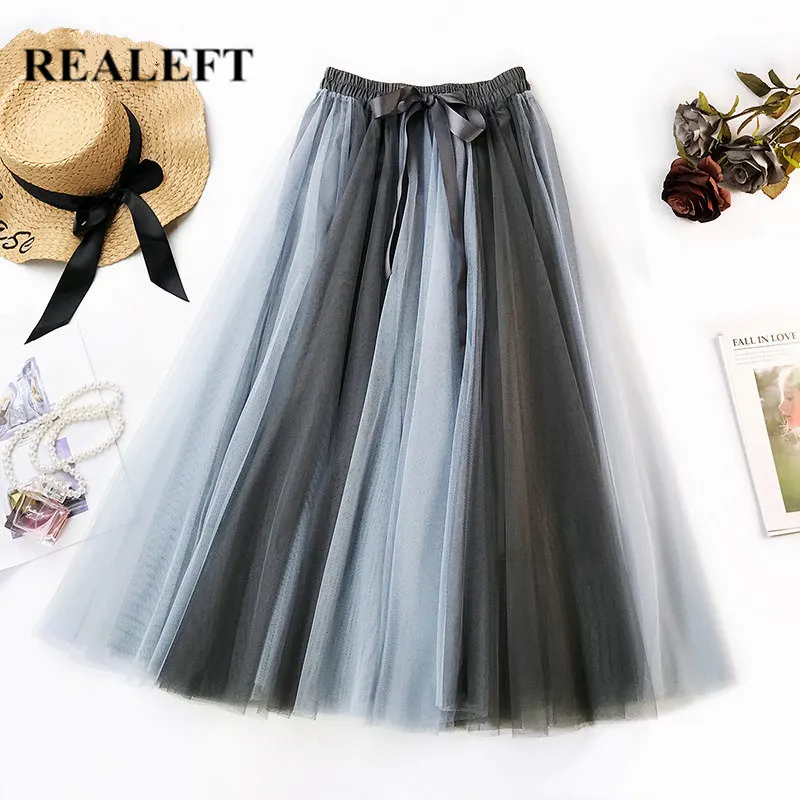 REALEFT новые весенне-летние лоскутные сетчатые трапециевидные юбки элегантные