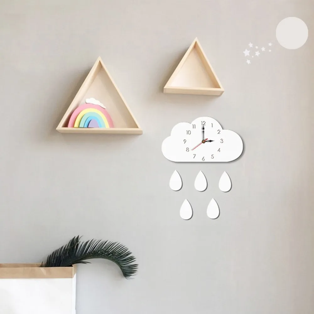 Скандинавские милые облака форма дождя настенные часы монохромные для детей