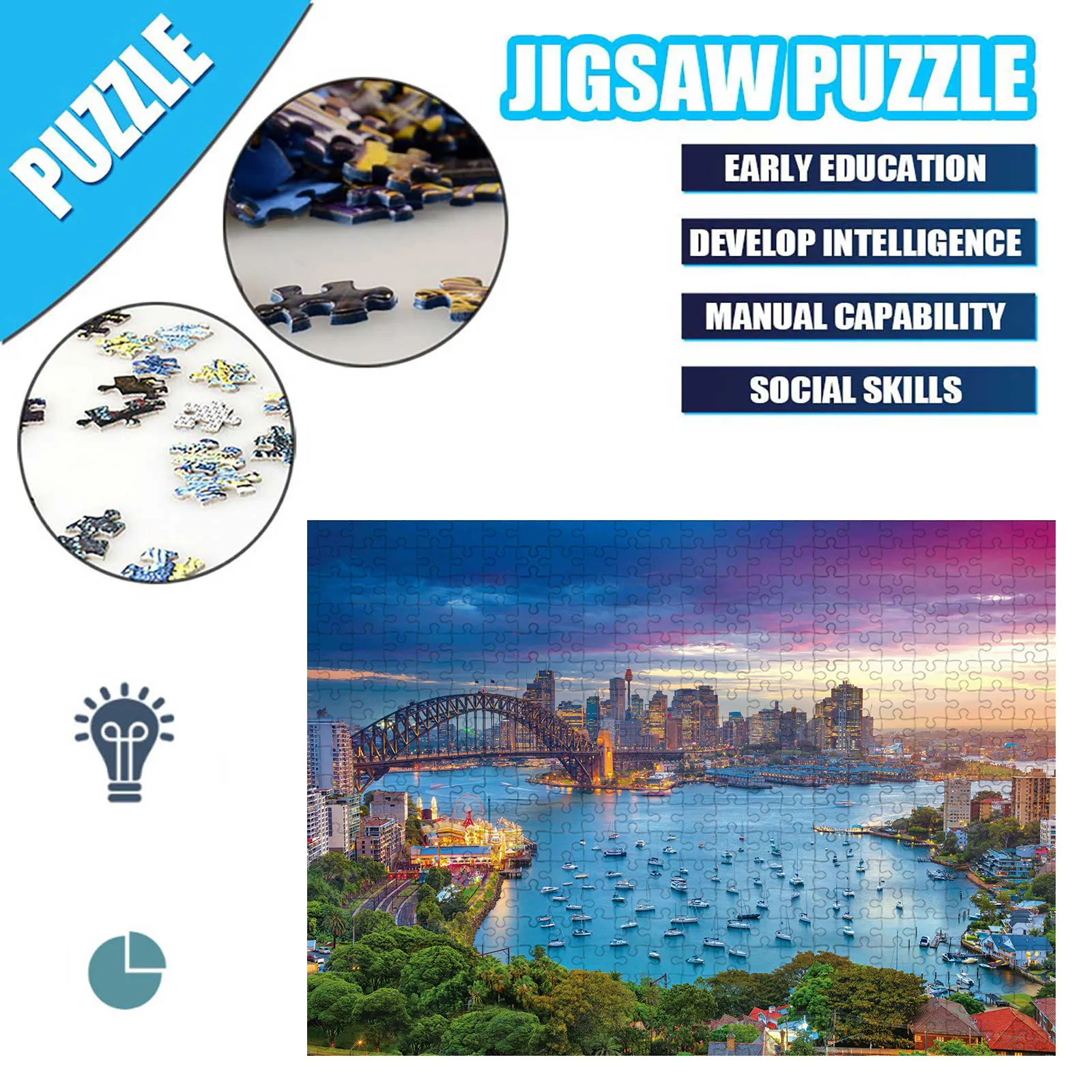 

HIINST 1000pcs City Harbor Scenery Picture Paper Jigsaw puzzle Toy Kid educational Toy Adult Building Block Game