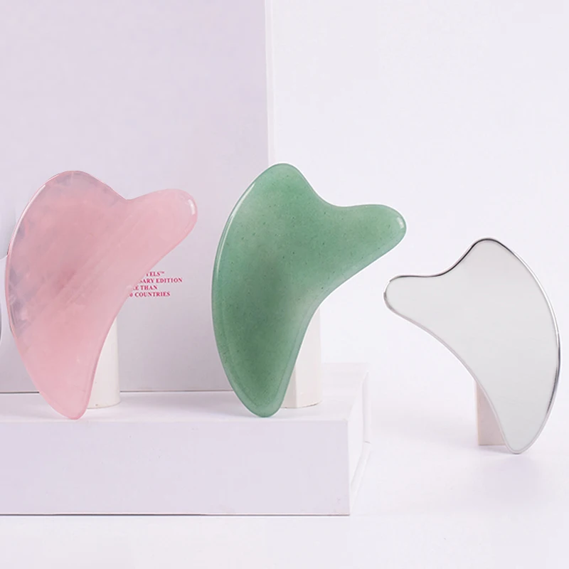 

Jade Dolphin Shaped Face Care GuaSha Massage Tool Natural Rose Quartz Stainless Steel Acupuncture Scraping Massager Neck Health