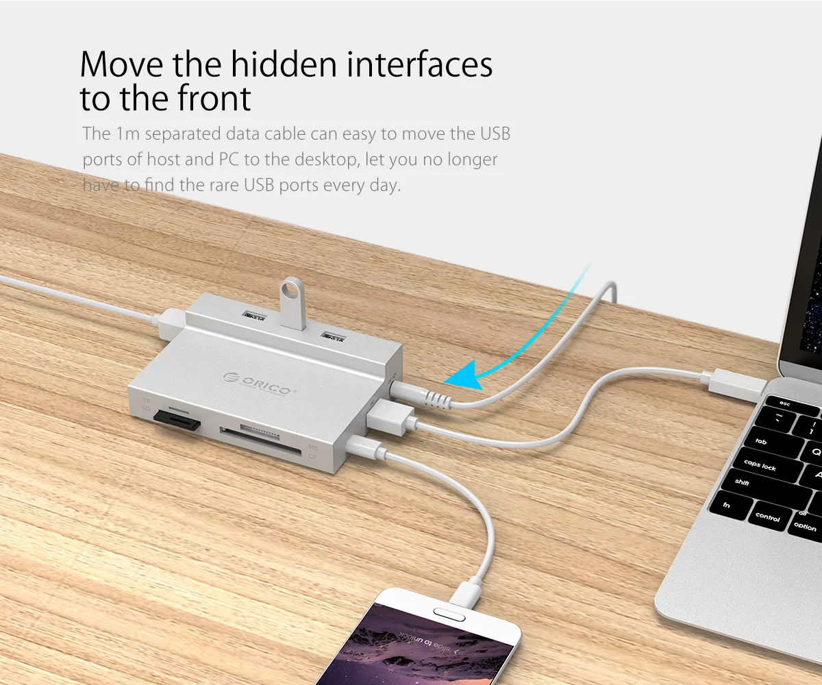 ORICO Мульти USB 3,0 концентратор для RJ45 SD/TF/ms/CF Тип C адаптер OTG сплиттер Поддержка BC1.2 Зарядка для компьютера ноутбука аксессуары