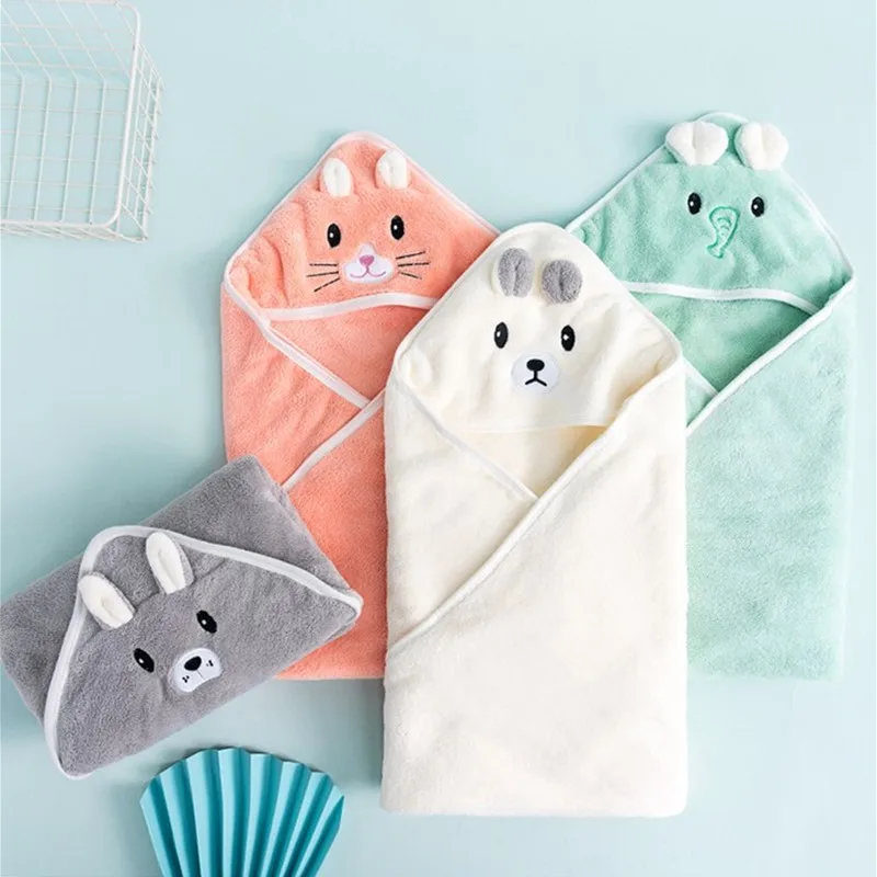 Hooded Baby Bath Towel Newborn Towel Kids Swaddle Coral Fleece Baby Blanket Infant Shower Baby Bathrobe Poncho Swaddle