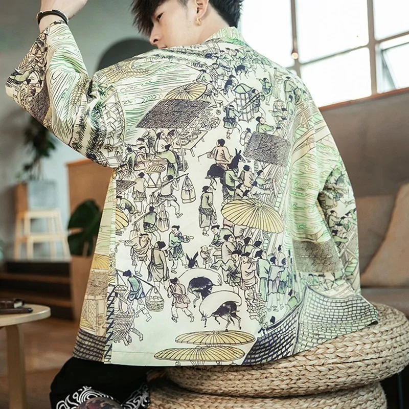 

Men Samurai Japanese Kimono Haori Traditional Japanese Kimonos Harajuku Cardigan Thin Shirt Bohemian Kimono Man
