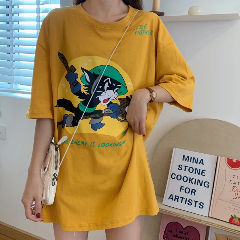 

PY116 Cartoon printed T-Shirt Medium Length T-shirt