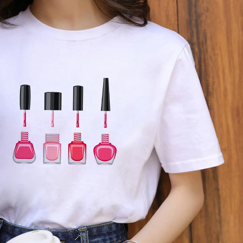 

Nail Polish Pattern Printing Retro T Shirt Streetwear Harajuku Tee&Top 2021 Women's T-shirt 90s Hipster Casual Feamle Tee Top