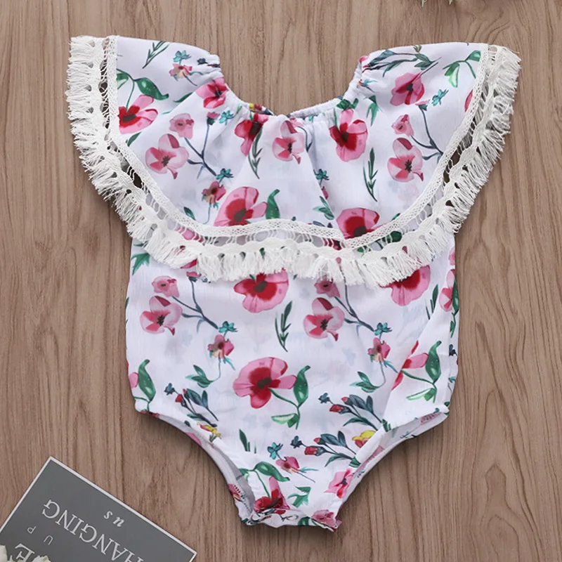 Детское боди с цветочным принтом коротким рукавом и открытыми плечами|Боди для