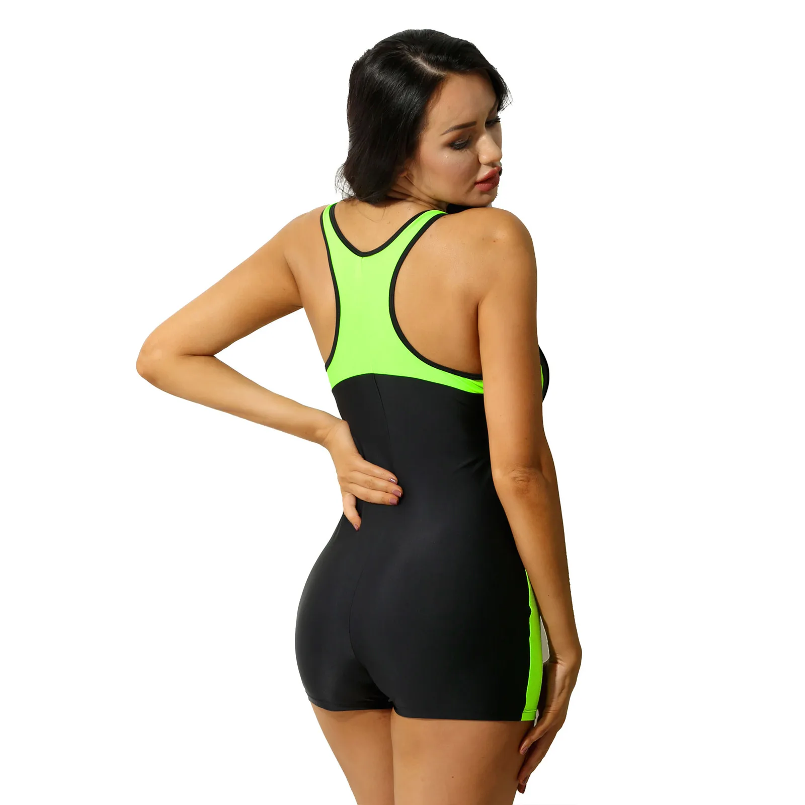 1pcs Women Summer Swimwear Rash Guard Sport Scoop Neck Boyshort Quick Dry Swimsuit Wetsuit Racerback Athletic Bathing Suit