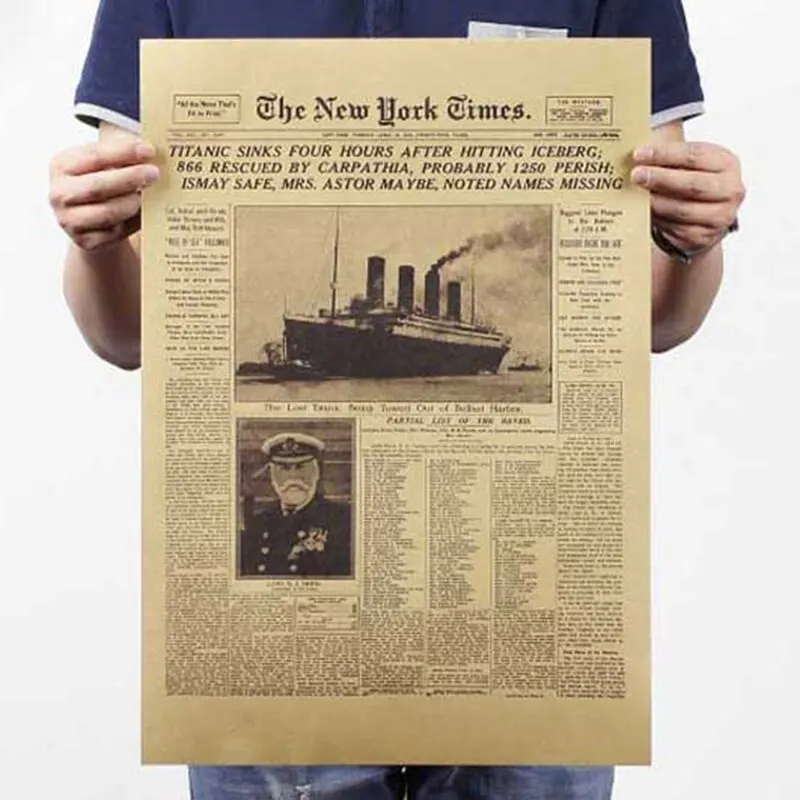 

New York Times Historical Moments Retro Leather Old Newspaper Titanic Shipwreck Bar Home Decoration Poster