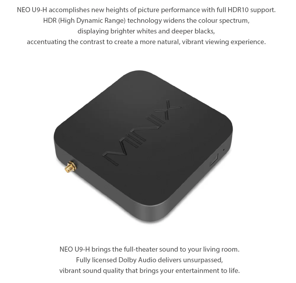 MINIX NEO U9-H Android 7,1 tv Amlogic S912-H Восьмиядерный Smart tv Box 2 ГБ DDR3 16 ГБ+ NEO A3 Voice Air mouse 4K HDR wifi телеприставка