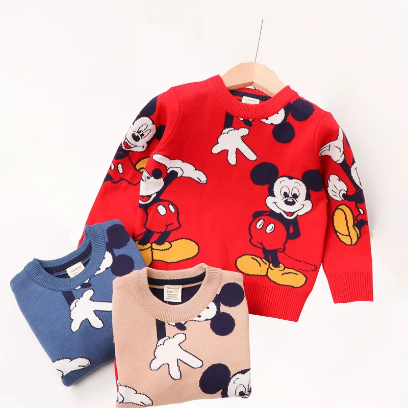 Disney Mickey Mouse Kid Girl Clothes Autumn Winter Warm Pullover Top Long Sleeve Children Sweater Girl Fashion Knitted Knitwear