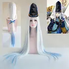 Парики для косплея для женщин из аниме Onmyoji Abe No Seimei, длинные прямые волосы для костюма на Хэллоуин, белого и синего цвета с эффектом омбре, 100 см