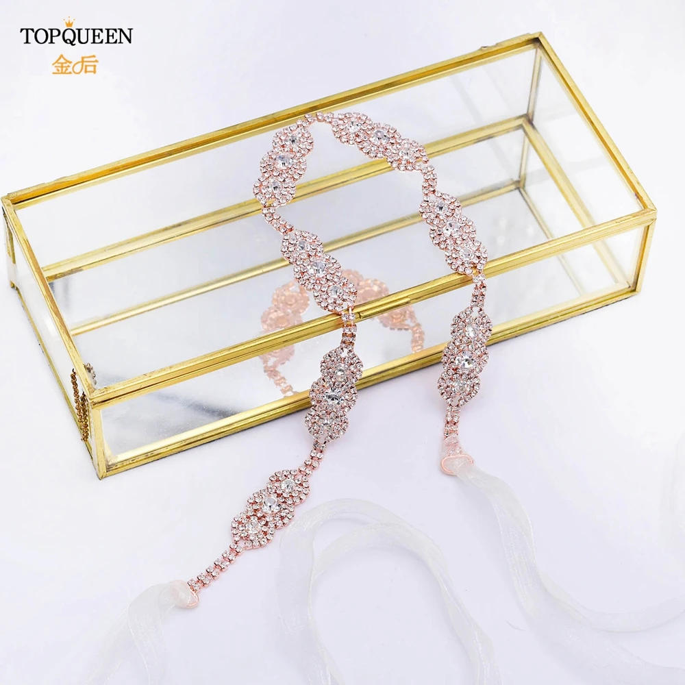 

TOPQUEEN S215-RG розовое золото Сверкающий Пояс для свадебное платье аксессуары для вечерние платья с ремнем для платья женские Стразы