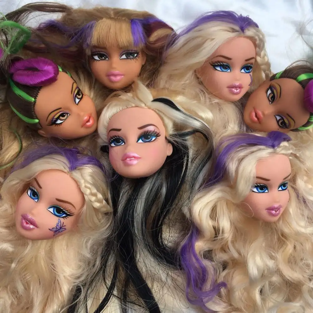 

Original Rare Face Dancing Girl Doll Head Body Figures Gold Brown Purple Colorful Hair Brats Doll Toys DIY Dressing Girls Gifts