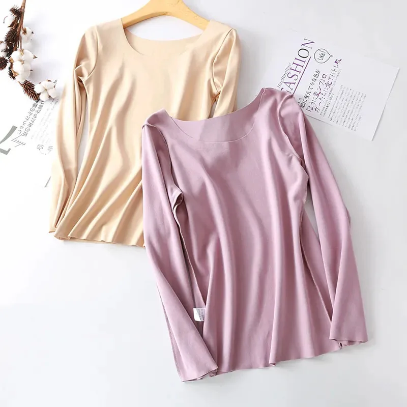 Женские Теплые Топы на осень и зиму 2022 термобелье Женская Базовая рубашка с