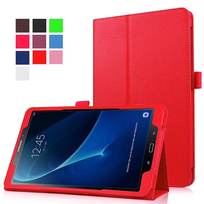 

For Samsung Galaxy Tab A 10.1 2016 T580 T585 SM-T580 cover Lichee Style Leather Folding Stand Flip Cover Tab A+film