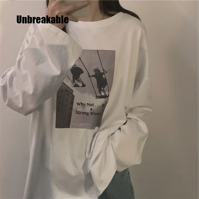 

Long Sleeve T-shirts Women 2020 Spring O-neck Printed Korean Hip Hop Street Wear Womens Tops Ins Girls All-match Casual Retro