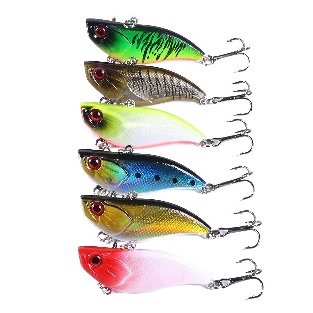 

6PCS VIB Fishing Bait 6cm 13.4g Vibration Vibe Rattle Hooks Plastic Hard Lure 6Colors fly fishing Carp Pike Fishing Tackle