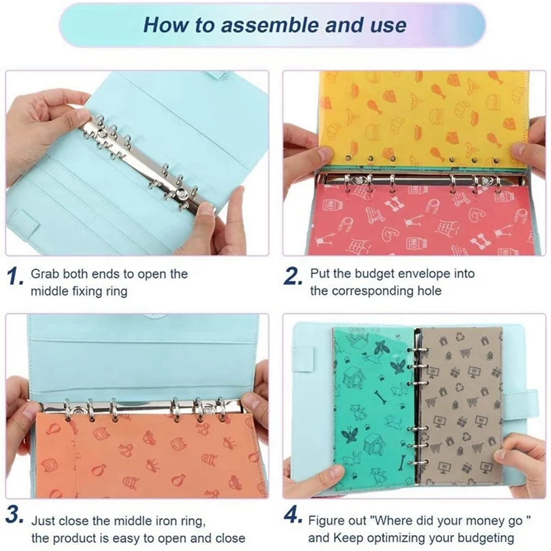 

2 Set PU Leather Budget Planner Organizer Cash Envelope System for Budgeting Envelopes for Bill Planner, Blue & Pink