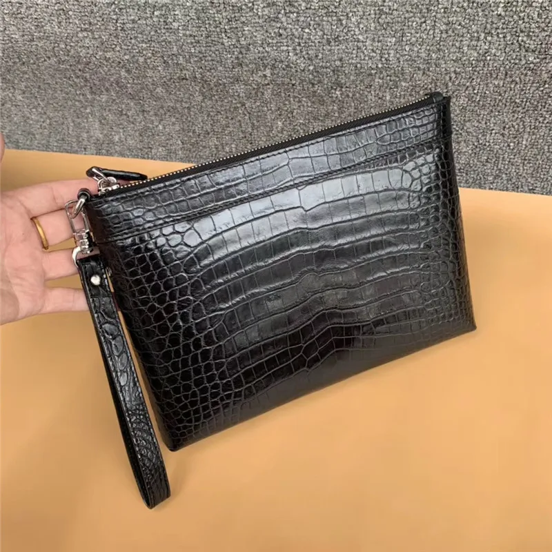 

Authentic Crocodile Belly Skin Businessmen's Small Laptop Clutch Bag Card Holders Genuine Alligator Leather Male Wristlets Purse