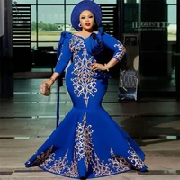 royal blue arabic mermaid evening dresses plus size satin mother of the bridal dress 34 sleeve formal party prom gown customize