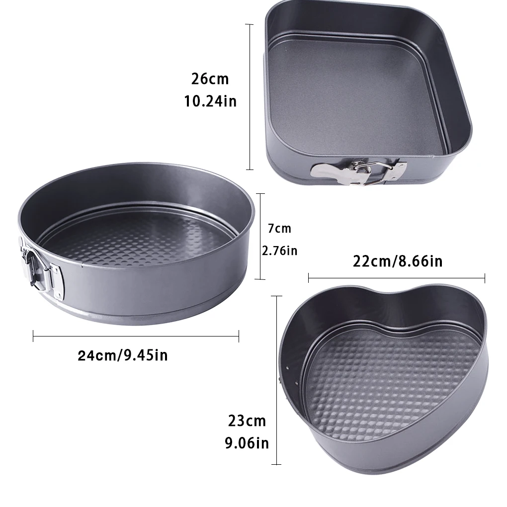 

3pcs/set Round/heart/square Cake Baking Pan Carbon Steel Cake Molds Non-Stick Springform Pan Removable Bottom Bakeware