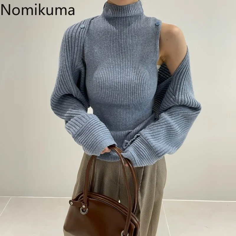 

Nomikuma Korean Elegant Cropped Cardigan Women Two Piece Solid Color Long Sleeve Casual Knitwear Jumpers New Chic Sweater Sueter