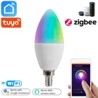 Zigbee Tuya 5W WiFi смарт-лампа для дома, E14 RGBCW Светодиодная лампа с регулируемой яркостью с приложение Smart Life, голос Управление для Google Home, Alexa