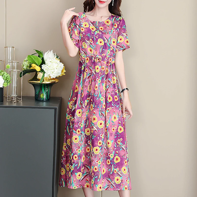 

Oversized Dress Women Summer Casual Loose Long Dress New 2020 Korean Style Vintage Floral Print Cotton Linen Female Dresses