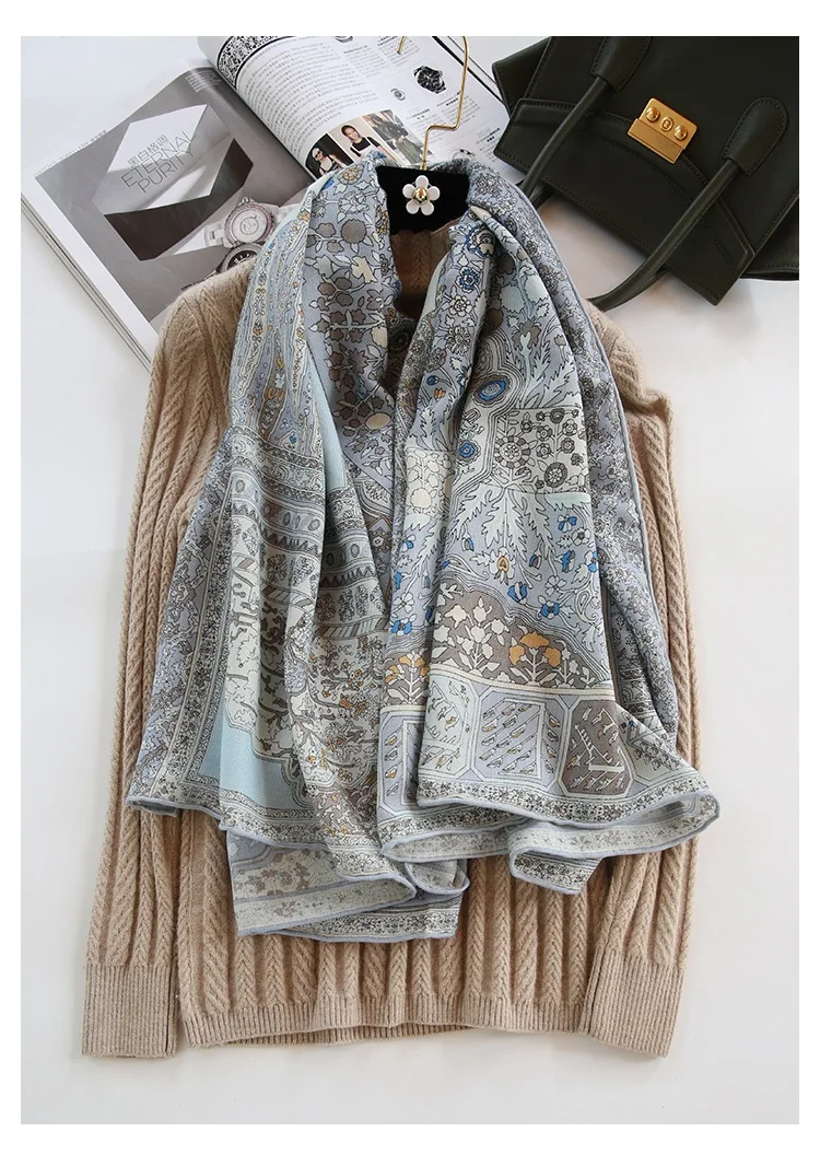 Light Blue Сказочный принт шелк кашемир одеяло шарф Обертывания накидка для женщин зимние шарфы пончо - Цвет: Light Blue