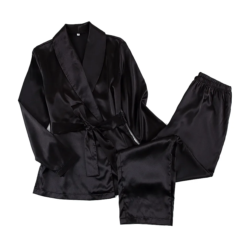 

Long Sleeve Satin Solid ColorWomen's Pajamas Casual Pants Set