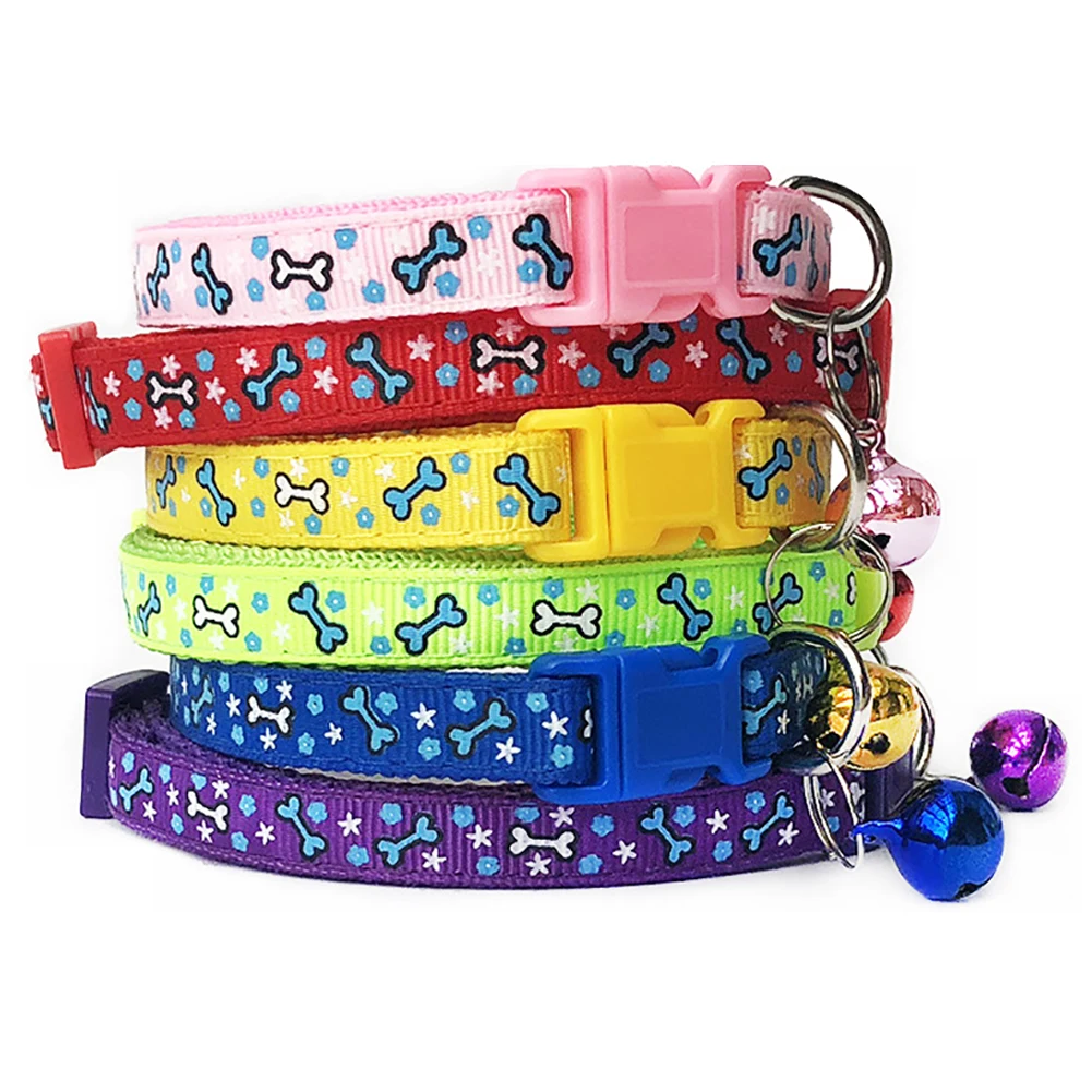 

Dog Cat Bone Print Bell Adjustable Buckle Collar Necklace Neck Strap Pet Puppy Cats Necklace Pet Accessories