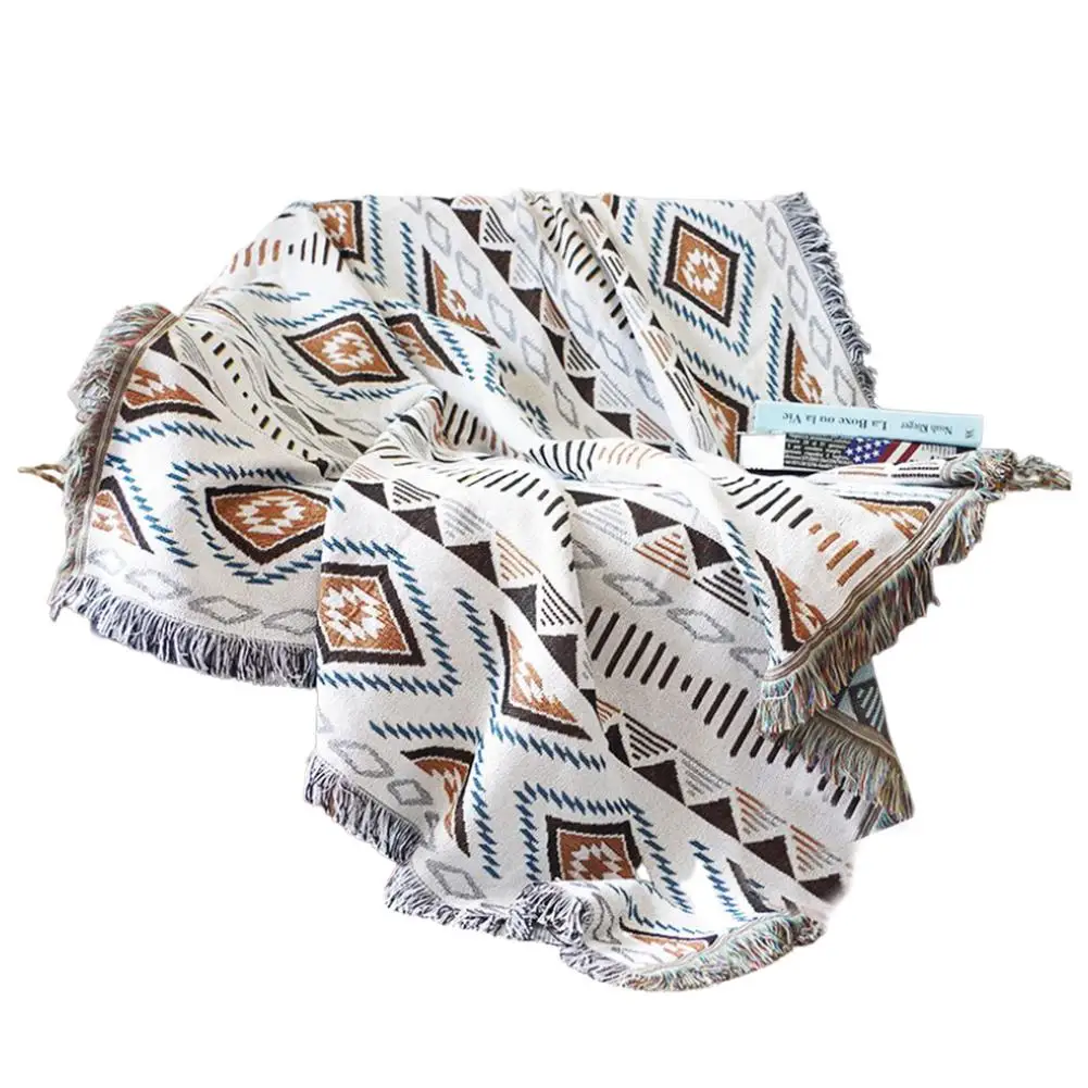 

Bohemian Sofa Blanket - Strip Soft Throw Blanket Retro Blanket With Hand-woven Tassel Bohemian Style Decorative Blanket Home
