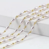 doreen box copper acrylic chain findings imitation pearl oval gold plated white beads connector chains diy jewelry 7x3mm 1 m