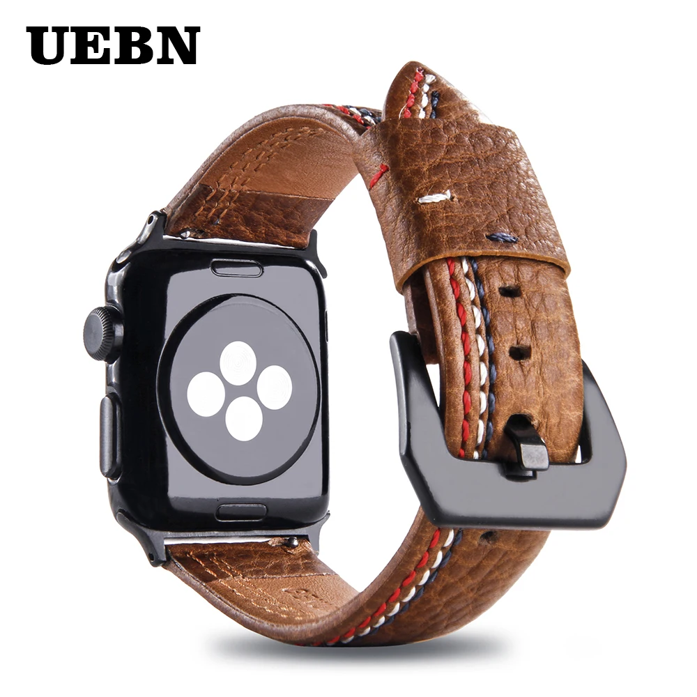 Ремешок UEBN кожаный для apple watch 44 мм series 4 3 2 1 браслет iwatch 38 42 40 умные аксессуары