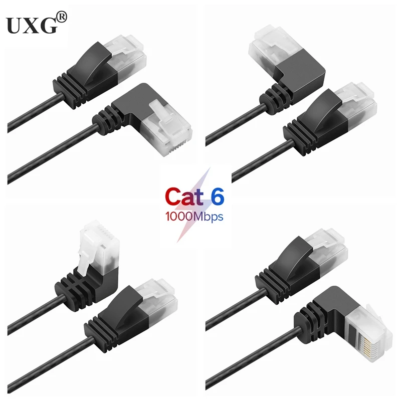 Ультратонкий кабель Ethernet Cat6 RJ45 сетевой UTP с прямым углом Соединительный шнур 90