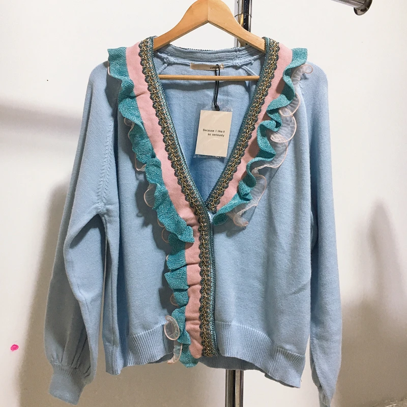 Вязаный кардиган дикий гриб вязаный в Корейском стиле с цветными кружевами новая