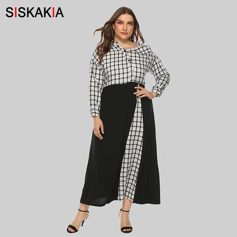 Женское платье рубашка в клетку Siskakia асимметричное лоскутного покроя с