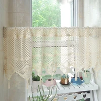 1pc home decor american style cotton linen blending crocheted hollow half curtain coffee curtains small curtain cabinet curtain