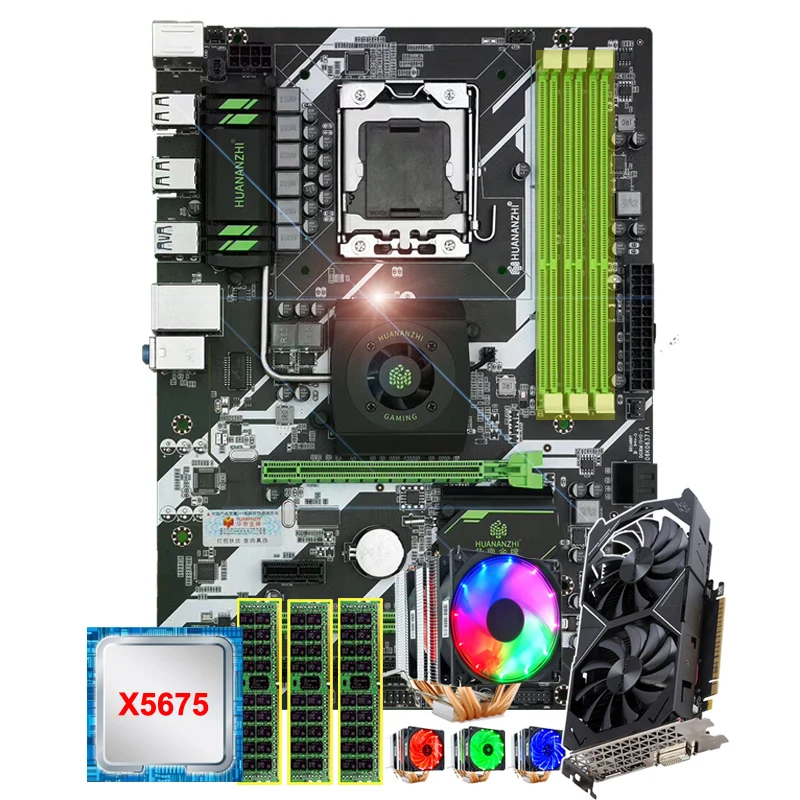 

HUANANZHI X58 deluxe motherboard with CPU Intel Xeon X5675 6 heatpipes cooler memory 48G(3*16G) RECC video card GTX1050TI 4GD5