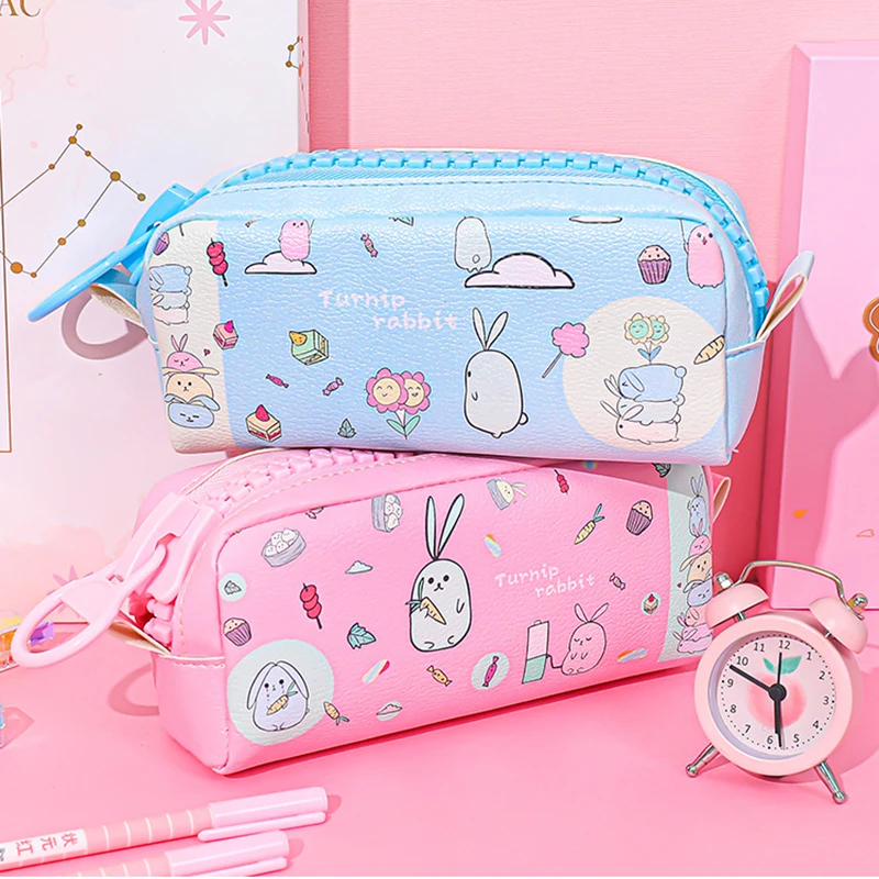Большой чехол карандаш на молнии с мультяшным рисунком розовый милый Карандаш