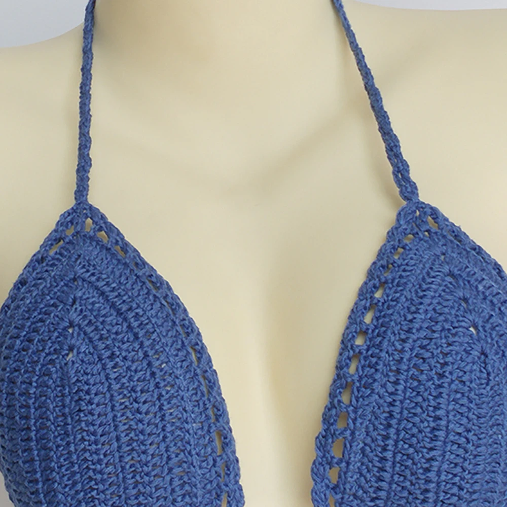 Цельные бикини купальник Mujer крючком красный верх купальника Knit Sexy Бикини Для женщин купальный бюстгальтер большой женский купальный костюм S-XL - Цвет: blue top
