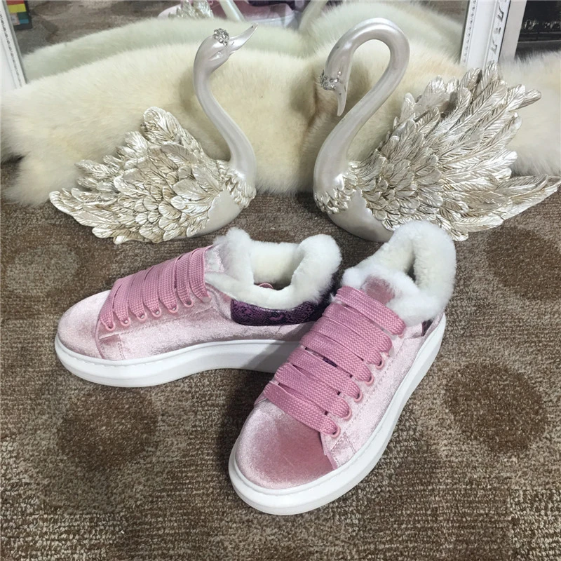 Новые модные бархатные женские кроссовки со шнуровкой зимние носки меховые