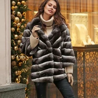 women natural rex rabbit fur jacket medium length winter fashion high quality genuine rex rabbit fur coat full pelt overcoats