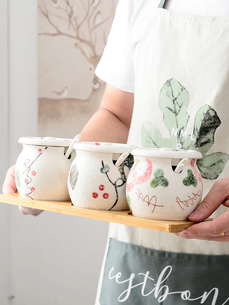 

Japanese светильник luxury Ceramic 3 шт./компл. мерная банка для приправ, емкость для кухни, банки для соусов, стойка для специй, бутылка для хранения