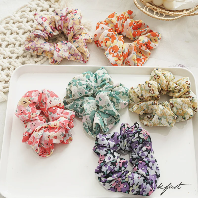 

Fashion Women Printed Hair Scrunchie Hair Tie Vintage Hair Accessories Elastic Hair Band Ponytail Holder Rubber Band Hair Rope