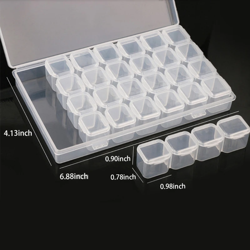 

Transparent 28 Compartments Transparent Storage Box Plastic Tins Diamond Painting Tools Storage Containers Small Parts Jewellery