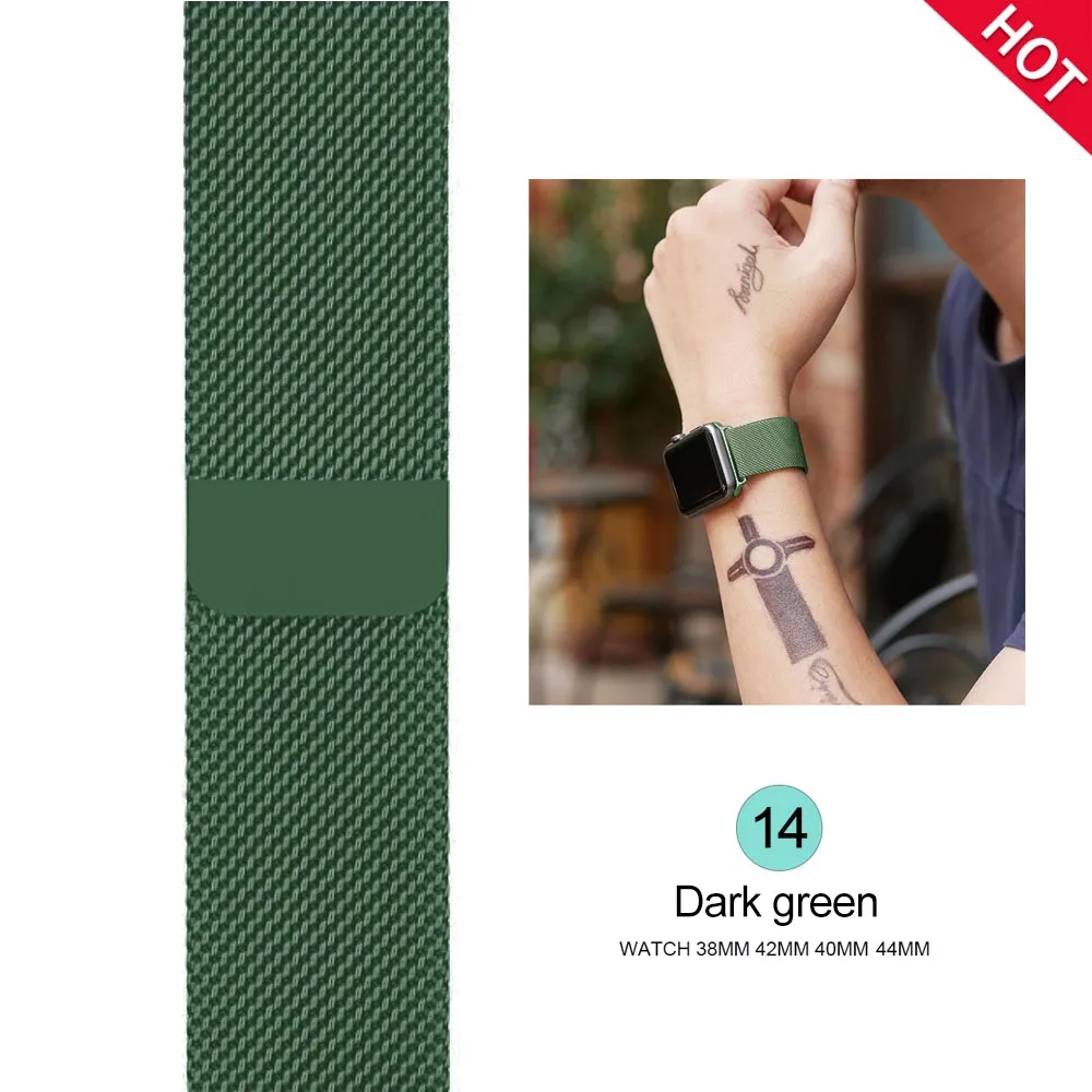 Dark green Ремешок для часов, Миланская петля, ремешок для наручных часов apple watch, ремешок 42 мм/38/44/40 мм нержавеющая сталь металлический браслет ремешок для наручных часов iwatch, версия 4/3/2/1 - Цвет ремешка: Dark green