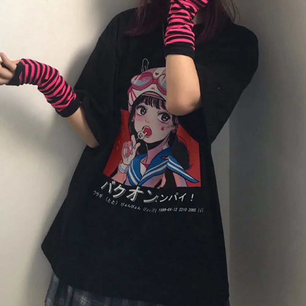 

Cartoon Anime Kawaii Sweet Girls Japan Streetwear Harajuku Casual Tops Ulzzang Vintage Plus Size Summer Women T-shirt Loose Tees