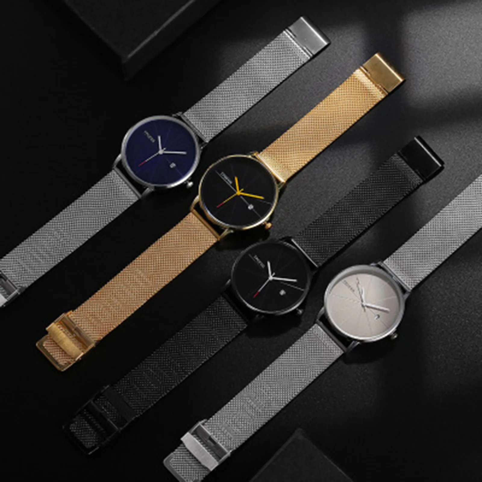 

Men's Fashion Quartz Watches Stainless Steel Mesh Strap Watch With Calendar Sport Quartz Wristwatch F5